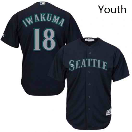 Youth Majestic Seattle Mariners 18 Hisashi Iwakuma Authentic Navy Blue Alternate 2 Cool Base MLB Jersey